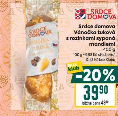 Srdce domova Vánočka tuková mandlemi 400 g 