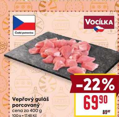 Vepřový guláš porcovaný cena za 400 g 