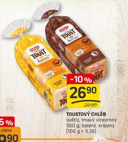 TOUSTOVÝ CHLÉB světlý, tmavý vícezrnný 500 g, balený, krájený 