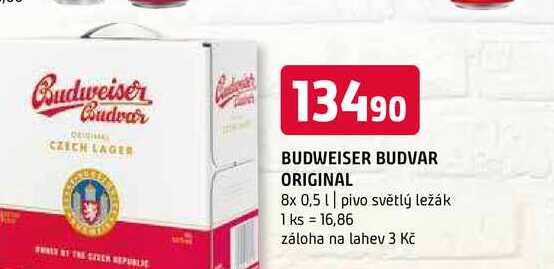 Budweiser Budvar B:Original Pivo světlý ležák 8 x 0,5l