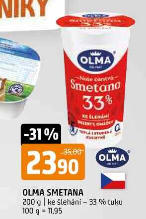 Olma smetana 200 g ke šlehání - 33% tuku 