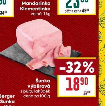 Šunka výběrová z pultu lahůdek cena za 100 g 