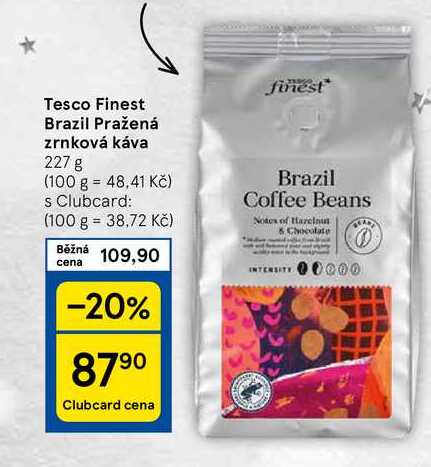 Tesco Finest Brazil Pražená zrnková káva, 227 g