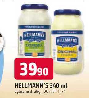 Hellmann's majonéza, tatarská omáčka 340ml, vybrané druhy