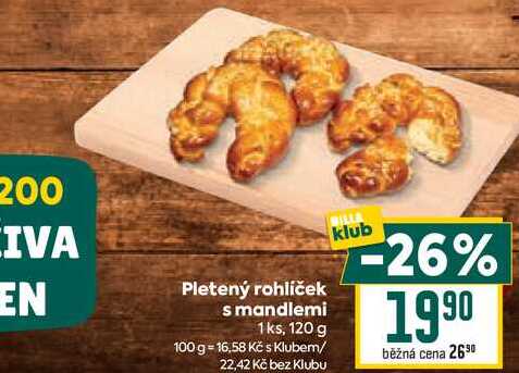 Pletený rohlíček s mandlemi 1ks, 120 g 