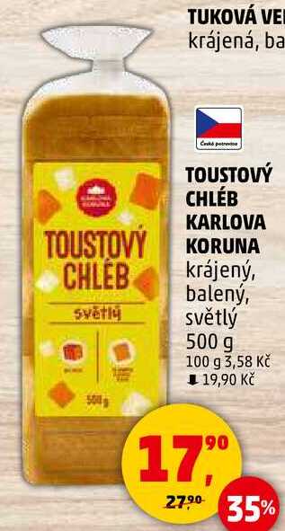 TOUSTOVÝ CHLÉB KARLOVA KORUNA, krájený, světlý balený, světlý, 500 g