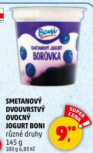 SMETANOVÝ DVOUVRSTVÝ OVOCNÝ JOGURT BONI různé druhy, 145 g