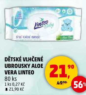 DĚTSKÉ VLHČENÉ UBROUSKY ALOE VERA LINTEO, 80 ks 