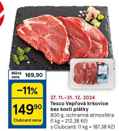 Tesco Vepřová krkovice bez kosti plátky, 800 g