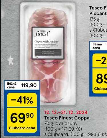 Tesco Finest Coppa, 70 g. dva druhy 