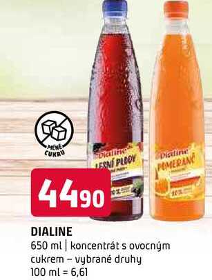 Dialine 650 ml koncentrát s ovocným cukrem vybrané druhy 