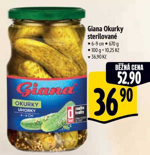 Giana Okurky sterilované, 670 g