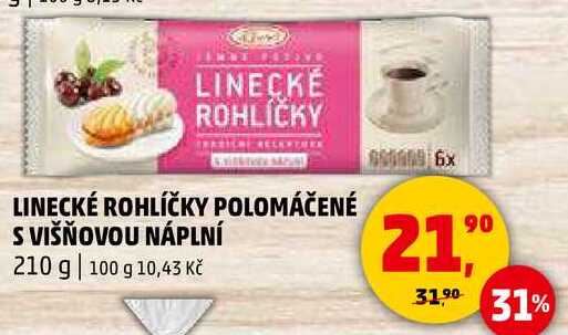 LINECKÉ ROHLÍČKY POLOMÁČENÉ S VIŠŇOVOU NÁPLNÍ, 210 g 