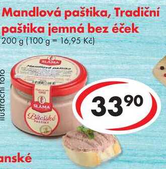 Mandlová paštika, Tradiční paštika jemná bez éček, 200 g