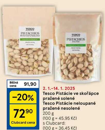 Tesco Pistácie ve skořápce pražené solené, 200 g