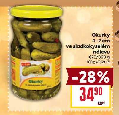 Okurky 4-7 cm ve sladkokyselém nálevu 670/360 g 