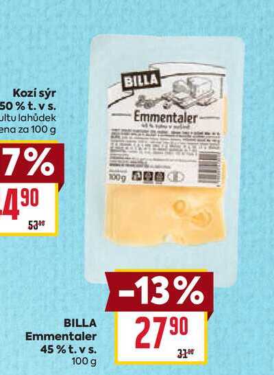 BILLA Emmentaler 45% t. v s. 100 g 