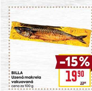 BILLA Uzená makrela vakuovaná cena za 100 g 