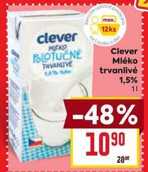 Clever Mléko trvanlivé 1,5% 1l