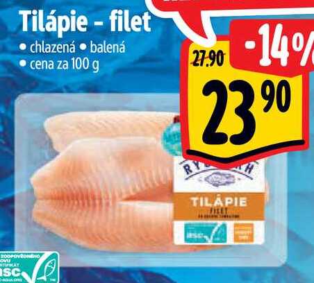 Tilápie-filet, cena za 100 g 