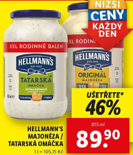 Hellmann's Majonéza/Tatarská omáčka, 855 ml