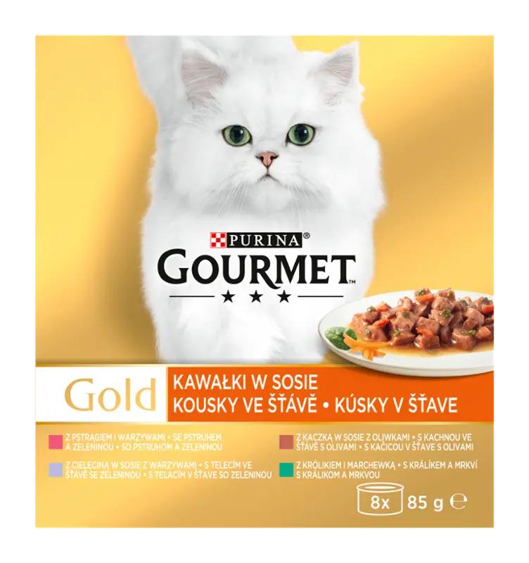 Gourmet Gold Konzervy pro kočky kousky ve šťávě se zeleninou multipack 8x 85 g, 680 g