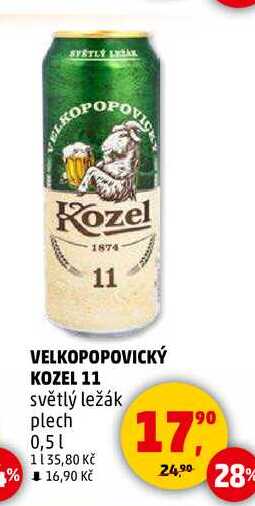 Velkopopovický Kozel 11°, světlý ležák, plech 0.5 l