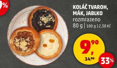 KOLÁČ TVAROH, MÁK, JABLKO rozmrazeno, 80 g 