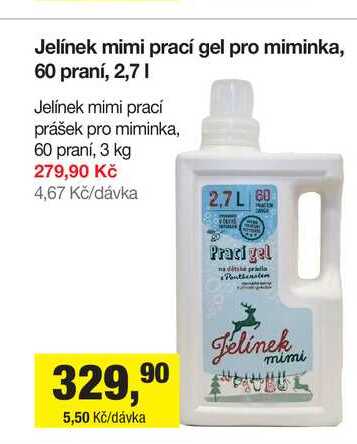 Jelínek mimi prací gel pro miminka, 60 praní, 2,7l