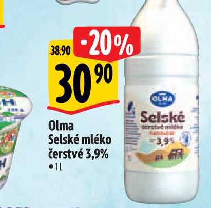  Olma Selské mléko čerstvé 3,9% 1 l