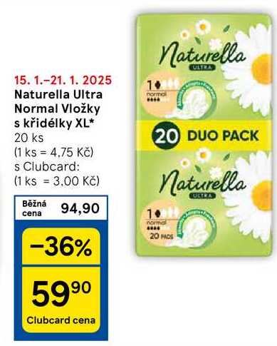 Naturella Ultra Normal Vložky s křidélky XL, 20 ks 