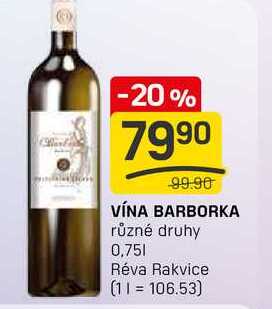 VÍNA BARBORKA různé druhy 0,75l