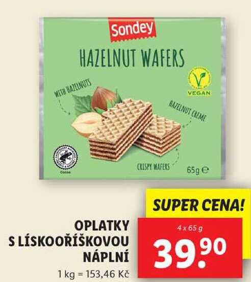 OPLATKY S LÍSKOOŘÍŠKOVOU NÁPLNÍ, 4x 65 g