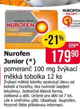 Nurofen Junior pomeranč 100 mg žvýkací měkká tobolka 12 ks
