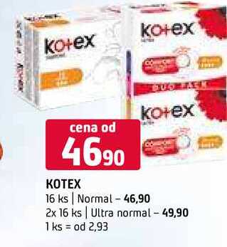 Kotex 16 ks Normal 2x 16 ks Ultra normal 