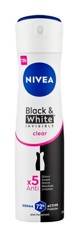 NIVEA Antiperspirant sprej pro ženy Black & White Invisible Clear, 150 ml