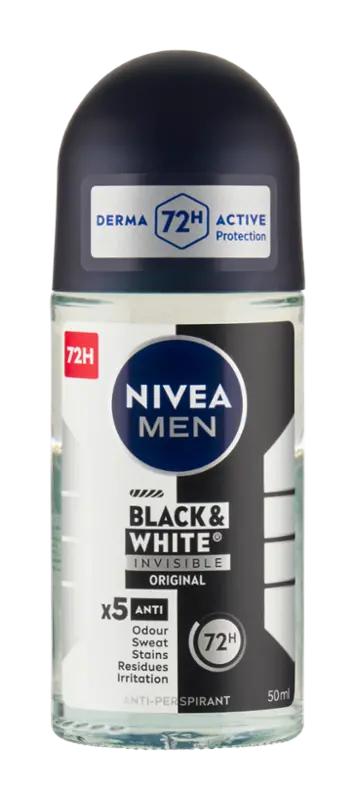 NIVEA Men Antiperspirant roll-on pro muže Black & White Invisible Original, 50 ml