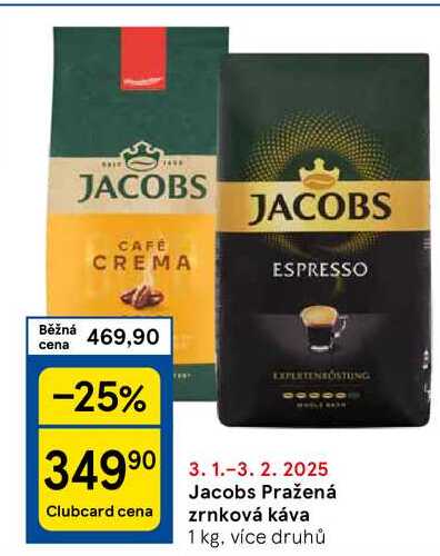 Jacobs Pražená zrnková káva, 1 kg, více druhů 