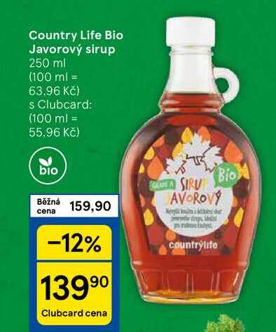 Country Life Bio Javorový sirup, 250 ml