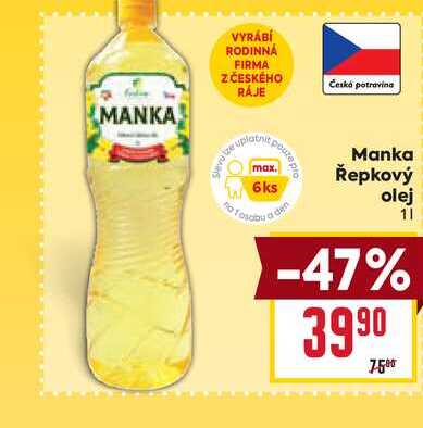 Manka Řepkový olej 1l