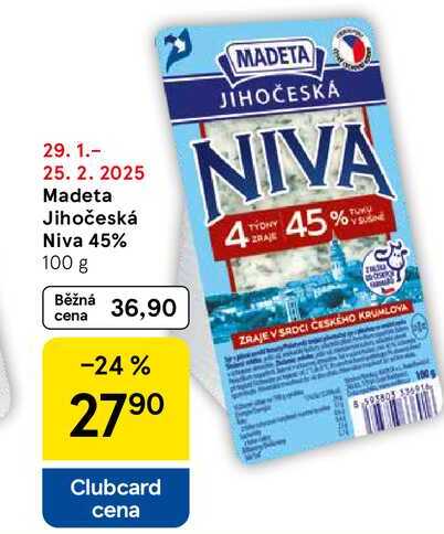 Madeta Jihočeská Niva 45%, 100 g