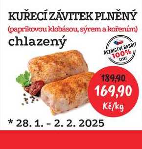 KUŘECÍ ZÁVITEK PLNĚNÝ (paprikovou klobásou, sýrem a kořením) chlazený 1kg 