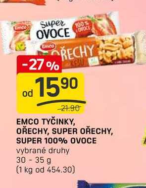 EMCO TYČINKY, OŘECHY, SUPER OŘECHY, SUPER 100% OVOCE vybrané druhy 30-35 g 