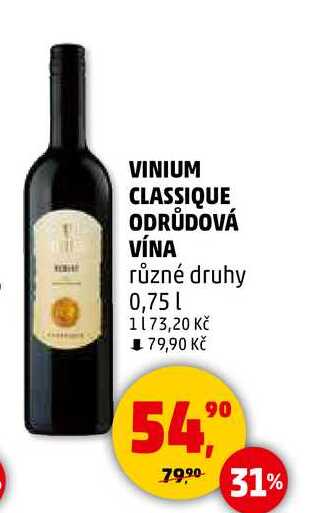 VINIUM CLASSIQUE ODRŮDOVÁ VÍNA různé druhy, 0,75 l