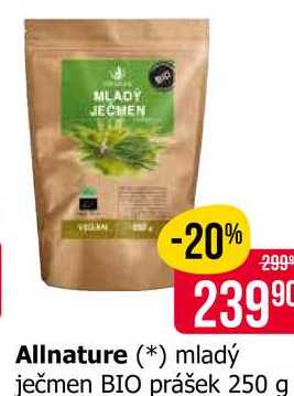 Allnature mladý ječmen BIO prášek 250 g 