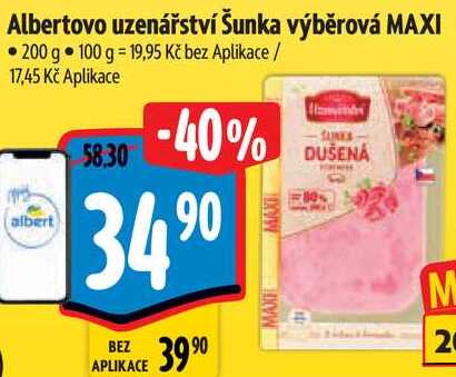 Albertovo uzenářství Šunka výběrová MAXI, 200 g