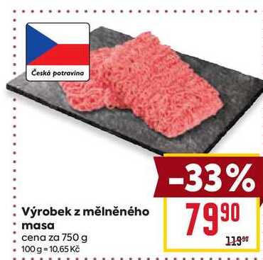 Výrobek z mělněného masa cena za 750 g 