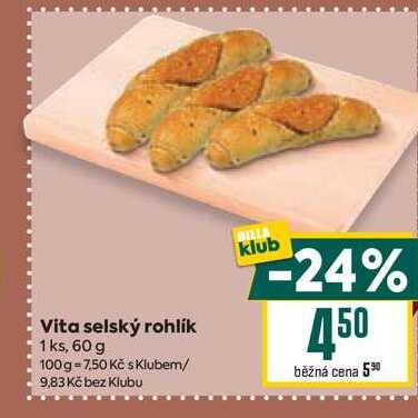 Vita selský rohlík 1ks, 60 g