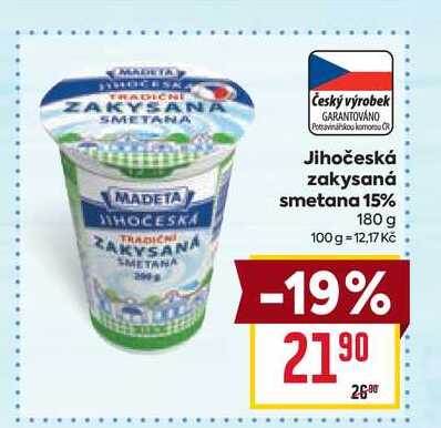 Jihočeská zakysaná smetana 15% 180 g 