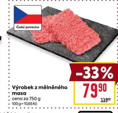 Výrobek z mělněného masa cena za 750 g